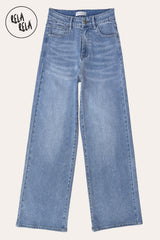 Flat Lay of Viral Stretchy Dad Fit Jeans with All-Over Diamantes in Blue
