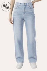 Viral Stretchy Dad Fit Jeans with All-Over Diamantes in Light Blue