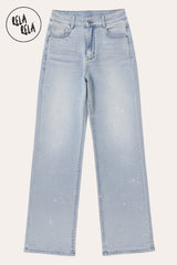 Viral Stretchy Dad Fit Jeans with All-Over Diamantes in Light Blue