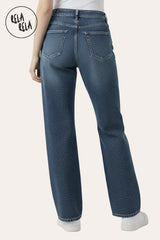 Viral Stretchy Dad Fit Jeans with All-Over Diamantes in Denim Blue