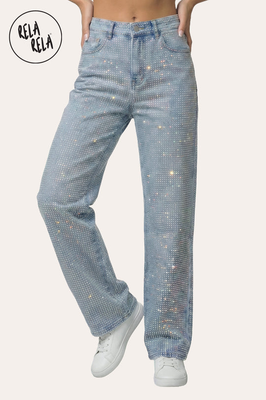 Limited Edition Viral Stretchy Dad Fit Jeans with Multi-Colour Mermaid Rhinestones