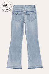 Back view of Viral stretchy low-waisted bootcut flared jeans in light blue