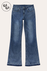 Viral Stretchy Low-Waisted Flap Pocket Bootcut Flared Jeans in Denim Blue