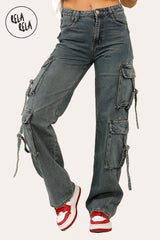 Tall Vintage Wash Cargo Pocket Wide Leg Jeans in Vintage Blue