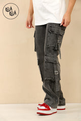 Tall Vintage Wash Cargo Pocket Wide Leg Jeans in Vintage Grey