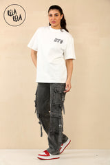 Tall Vintage Wash Cargo Pocket Wide Leg Jeans in Vintage Grey