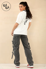 Tall Vintage Wash Cargo Pocket Wide Leg Jeans in Vintage Grey