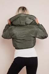 Cropped Puffer Jacket With Hood Padded in Khaki back