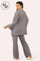 Crew Neck Wide Leg Trousers Loungewear Set Co-Ord in Grey back