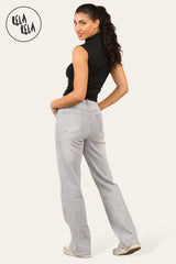 Back view of stretchy high rise soft stretchy jeans for women in blue