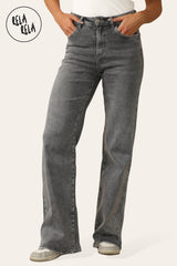 Soft stretchy wide leg jeans in dark grey — high rise fit for women