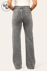 Back view of  stretchy high waist soft stretchy jeans for women in dark grey