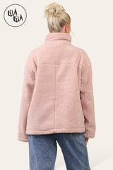 Teddy Fleece Funnel Neck Half Zip Outerwear Winter Jacket in Rose Pink back