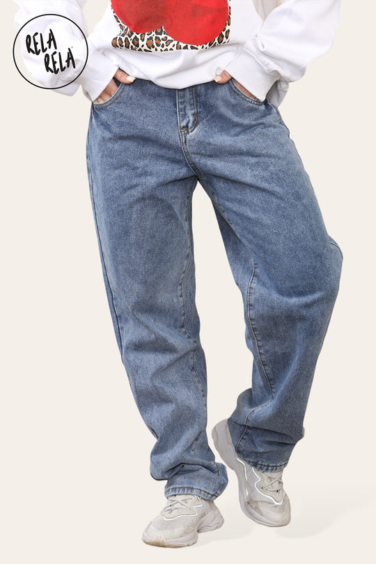 Slouchy Fit Full Length Denim Jeans in Blue
