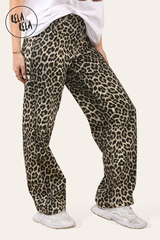 Leopard Print Denim Straight Wide Leg Baggy Jeans
