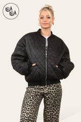 Cropped Quilted Oversize Bomber Jacket Winter Jacket in Black