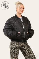 Cropped Quilted Oversize Bomber Jacket Winter Jacket in Black side