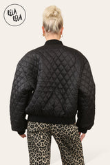 Cropped Quilted Oversize Bomber Jacket Winter Jacket in Black back