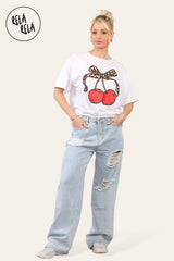 Womens High Waisted Wide Leg Ripped Denim Jeans