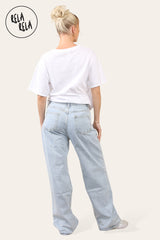 Womens High Waisted Wide Leg Ripped Denim Jeans back