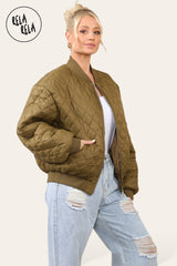 Cropped Quilted Oversize Bomber Jacket Winter Jacket in Khaki side
