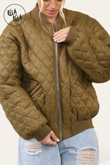 Cropped Quilted Oversize Bomber Jacket Winter Jacket in Khaki detail