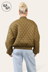 Cropped Quilted Oversize Bomber Jacket Winter Jacket in Khaki back