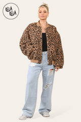 Cropped Quilted Oversize Bomber Jacket Winter Jacket in Leopard Print full