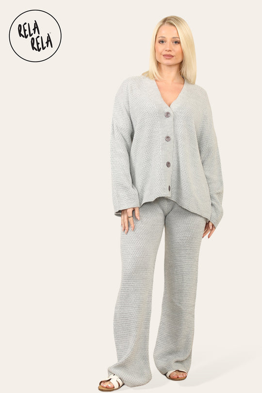 Slouchy Knit Jumper & Wide Leg Trousers Loungewear Set Co-Ord in Grey