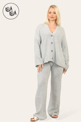 Slouchy Knit Jumper & Wide Leg Trousers Loungewear Set Co-Ord in Grey
