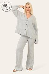 Slouchy Knit Jumper & Wide Leg Trousers Loungewear Set Co-Ord in Grey front