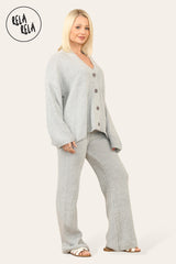 Slouchy Knit Jumper & Wide Leg Trousers Loungewear Set Co-Ord in Grey side