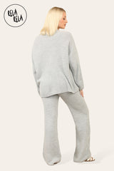 Slouchy Knit Jumper & Wide Leg Trousers Loungewear Set Co-Ord in Grey back