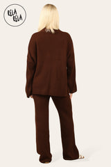 Slouchy Knit Jumper & Wide Leg Trousers Loungewear Set Co-Ord in Chocolate back