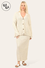 Slouchy Knit Jumper & Midi Skirt Loungewear Set Co-Ord in Beige