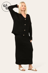 Slouchy Knit Jumper & Midi Skirt Loungewear Set Co-Ord in Black side2