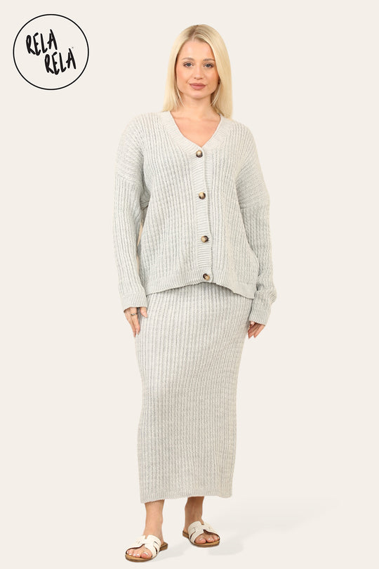 Slouchy Knit Jumper & Midi Skirt Loungewear Set Co-Ord in Grey