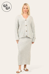Slouchy Knit Jumper & Midi Skirt Loungewear Set Co-Ord in Grey