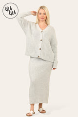 Slouchy Knit Jumper & Midi Skirt Loungewear Set Co-Ord in Grey front