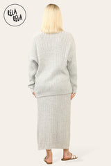 Slouchy Knit Jumper & Midi Skirt Loungewear Set Co-Ord in Grey back
