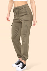Elasticated Waistband Pocket Detail Cargo Pants in Khaki detail