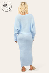Cropped Batwing Jumper & Knitted Midi Skirt Set in Baby Blue back