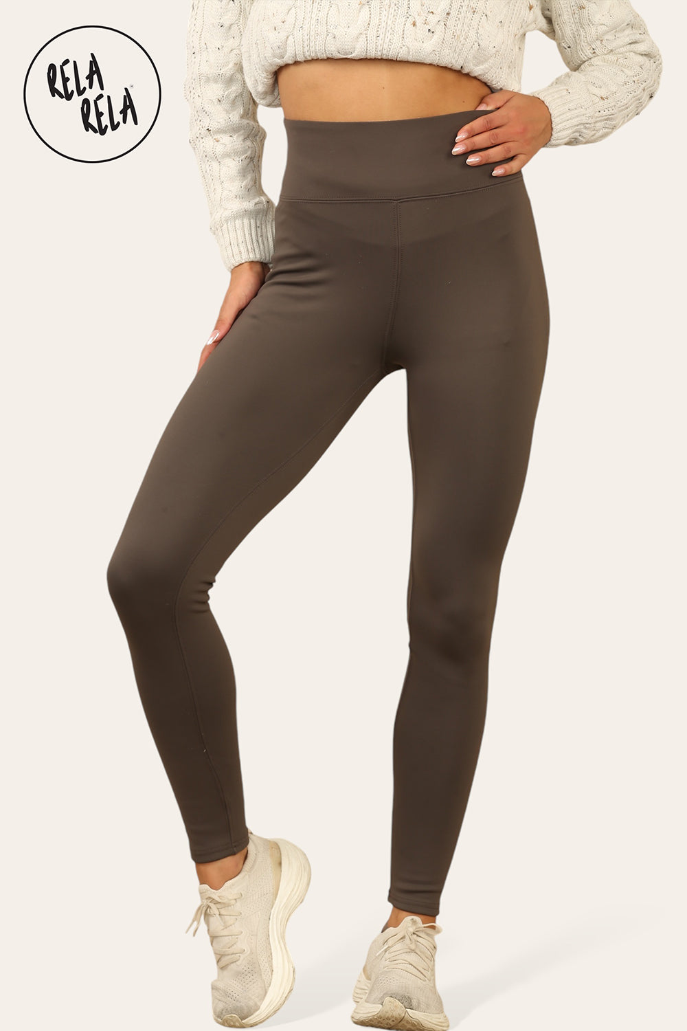 High Waisted Fleece Lined Thermal Leggings in Chocolate