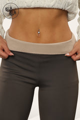 Detail of fleece lined interior fabric on warm leggings for women