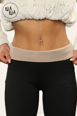 Detail of fleece lined interior fabric on warm leggings for women