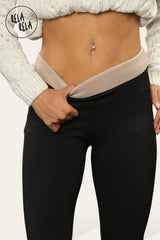 Detail of fleece lined interior fabric on womens warm leggings 