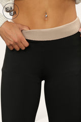 Detail of fleece lined interior fabric on warm leggings for women