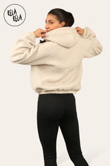 Hooded Boxy Zip Through Teddy Fleece Jacket Outerwear Winter Jacket in Cream back