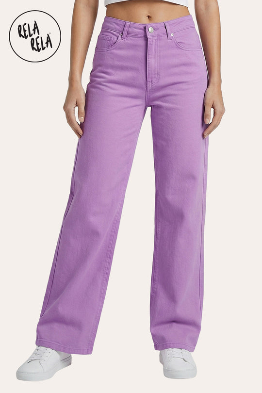 Pastel Tone Stretchy Wide Leg Dad Fit Jeans in Lilac
