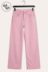 Flat lay of the Pink stretchy wide leg dad jeans, showcasing the premium denim texture and the authentic 90s-inspired relaxed cut.